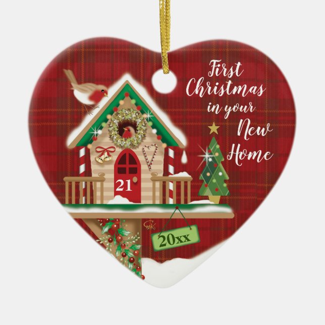1st Christmas, Your New Home, Birdhouse, Couple Ceramic Ornament (Front)