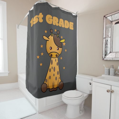 1st Class Back To School | Cute Giraffe  Shower Curtain