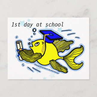 1st Day at School funny cute cartoon greeting card