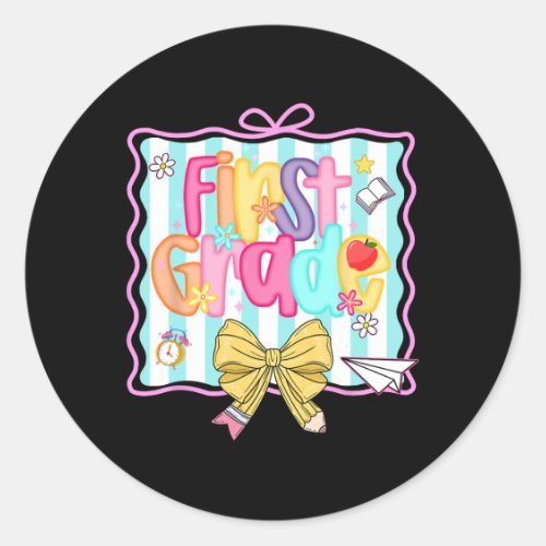 1st Day Of 1st Grade Preppy Ck To School First Gra Classic Round Sticker