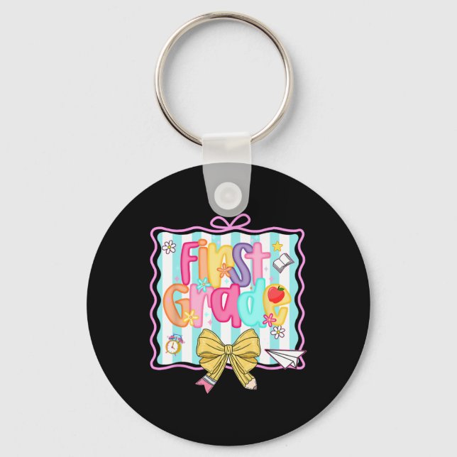 1st Day Of 1st Grade Preppy Ck To School First Gra Keychain (Front)