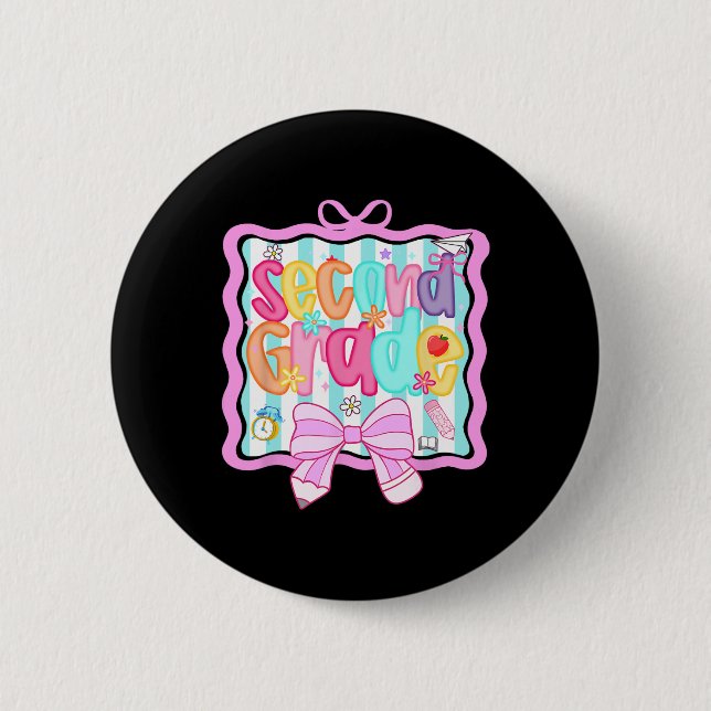 1st Day Of 2nd Grade Preppy  Button (Front)