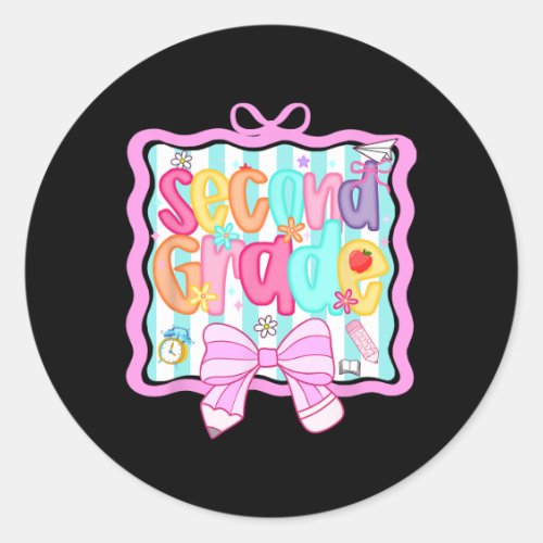 1st Day Of 2nd Grade Preppy  Classic Round Sticker