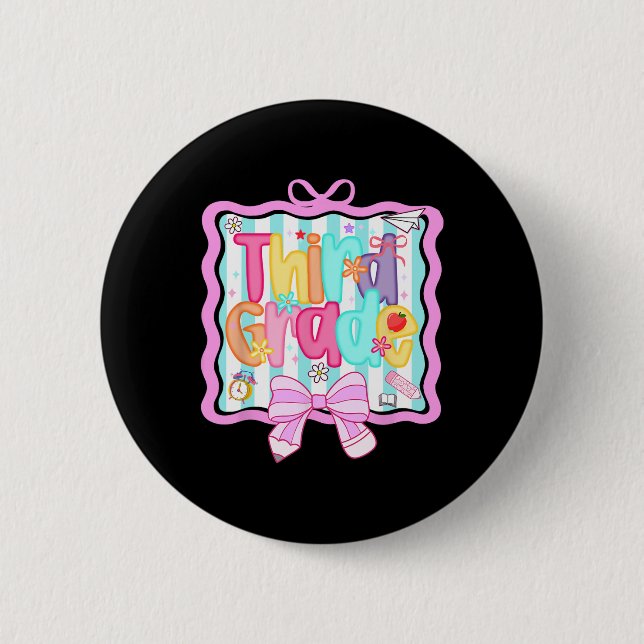 1st Day Of 3rd Grade Preppy Ck To School Third Gra Button (Front)