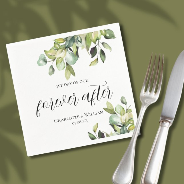 1st day of Forever After Elegant Green Botanicals Napkins (Creator Uploaded)