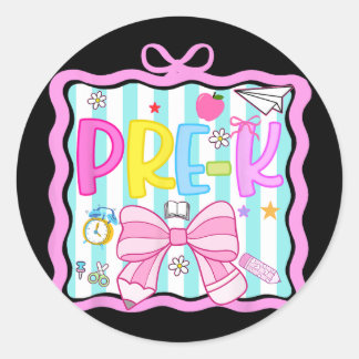 1st Day Of Pre-kindergarten Preppy Ck To School Co Classic Round Sticker