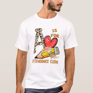 1St Day Of School Attendance Clerk Leopard Flowers T-Shirt