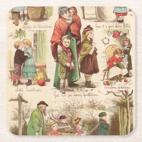 1st December 1879 A set of Christmas sketches Square Paper Coaster