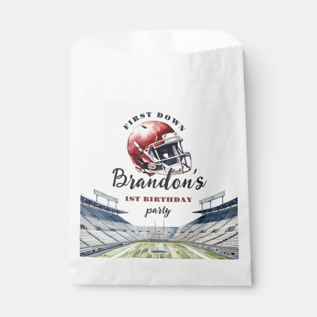1st Down One Year Old Football Birthday Favor Bag (Front)