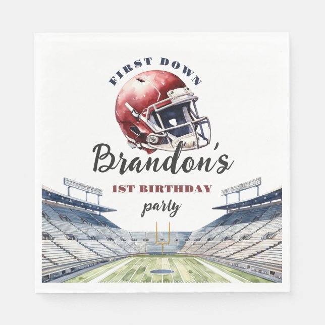 1st Down One Year Old Football Birthday Napkins (Front)