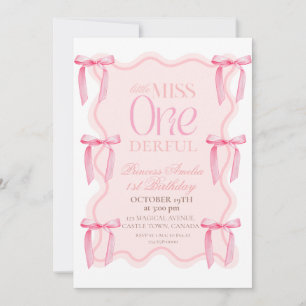1st Dusty Pink Bows Birthday Party Princess Invitation
