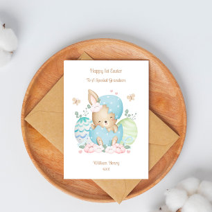 1st Easter Baby Boy Rabbit Grandson Card
