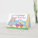 1st Easter, Baby Girl, Wooly Bunny With Eggs Holiday Card at Zazzle