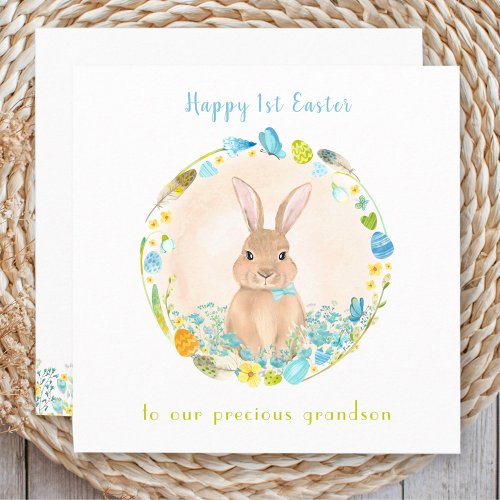 1st Easter Card Bunny Blue Grandson Easter card