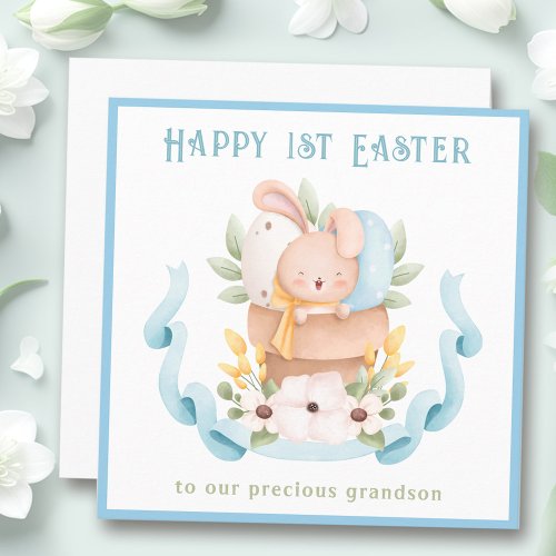 1st Easter card bunny grandson blue Easter card