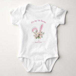 1st Easter Girl's Name Watercolor Bunny Ears Eggs  Baby Bodysuit
