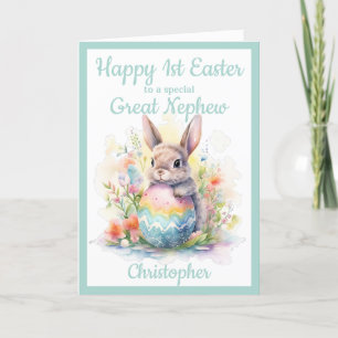 1st Easter Great Nephew Bunny Egg Blue Holiday Card