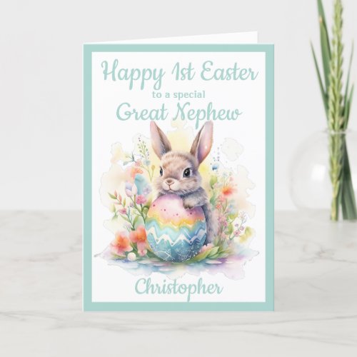 1st Easter Great Nephew Bunny Egg Blue  Holiday Card