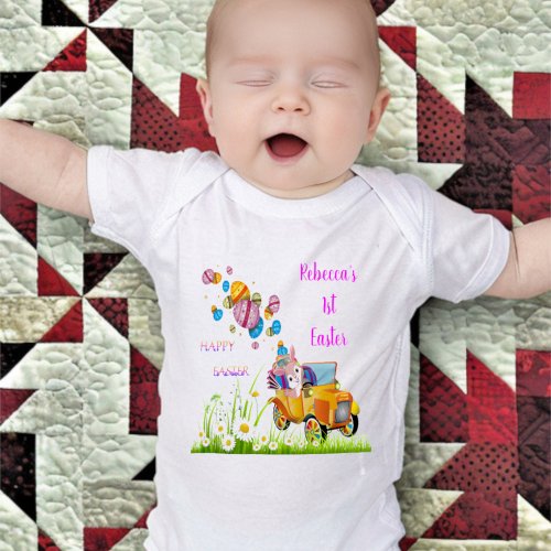 1st Easter Personalized Bunny delivers Easter Eggs Baby Bodysuit