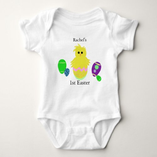 1st Easter Yellow Chick Green Baby Bodysuit