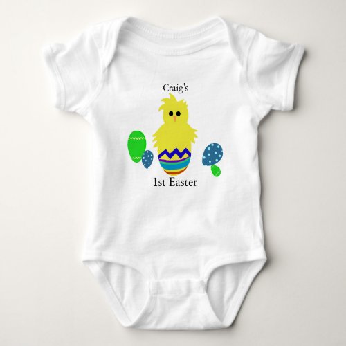 1st Easter Yellow Striped Chick Egg PERSONALIZE Baby Bodysuit