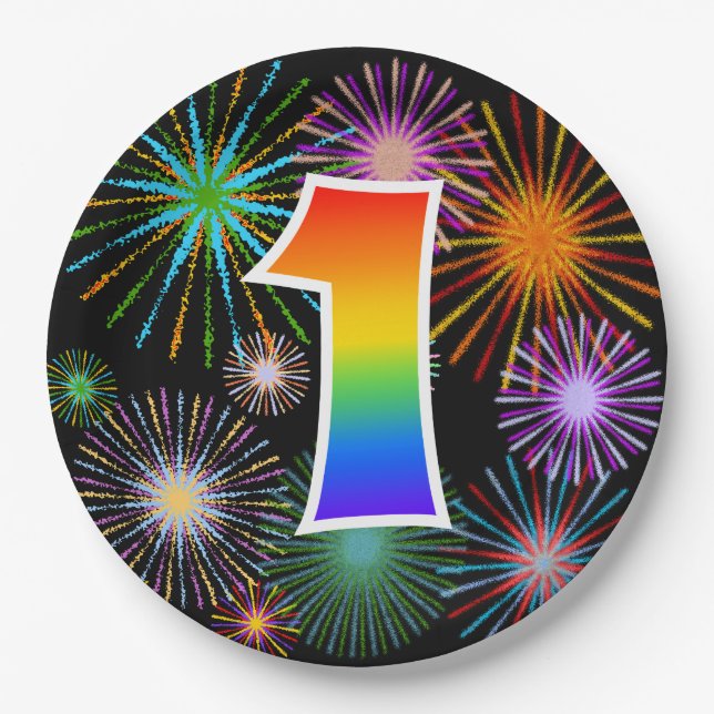 1st Event - Fun, Colorful, Bold, Rainbow 1 Paper Plates (Front)