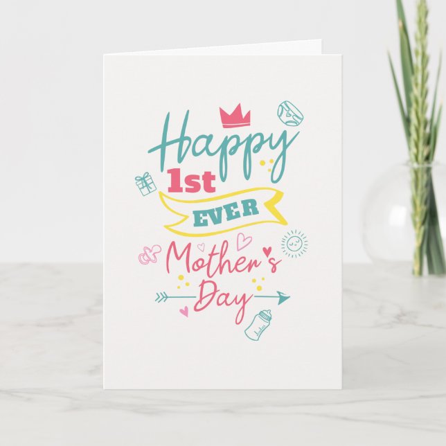 1st Ever Mothers Day Cute Modern First Mom Card (Front)