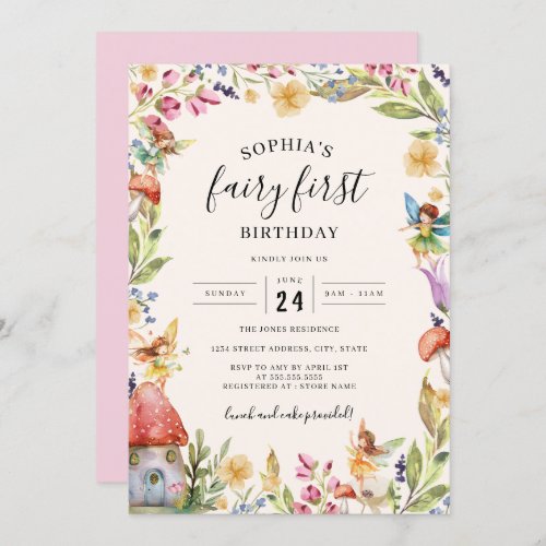 1st Fairy First Birthday Birthday  Invitation