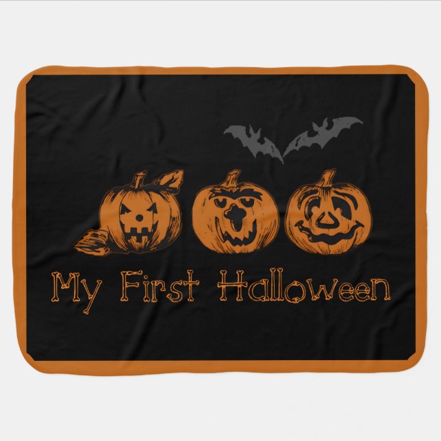 1st Fall/Halloween/pumpkin Baby Blanket (Horizontal)