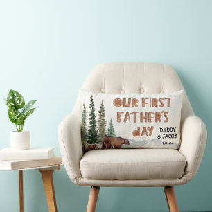 1st Father's Day Bear Personalized Woodland Lumbar Pillow