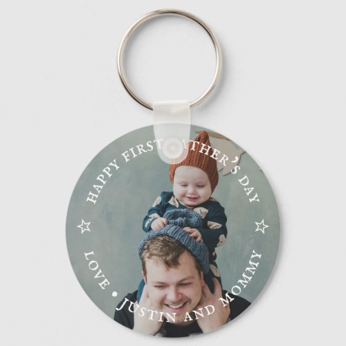 1st Fathers Day Dad Son Daughter Customize Photo Keychain