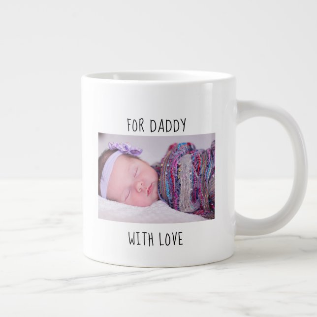 1st Father's Day for Daddy with photo and year Giant Coffee Mug (Right)