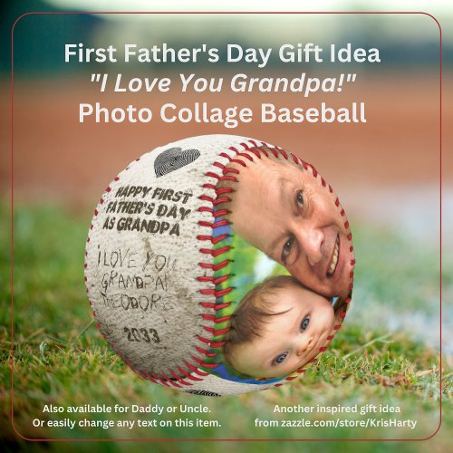 1st Fathers Day Grandpa Photo Collage Keepsake Baseball