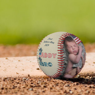 1st Father's Day My Daddy My Hero Leather Photo Baseball