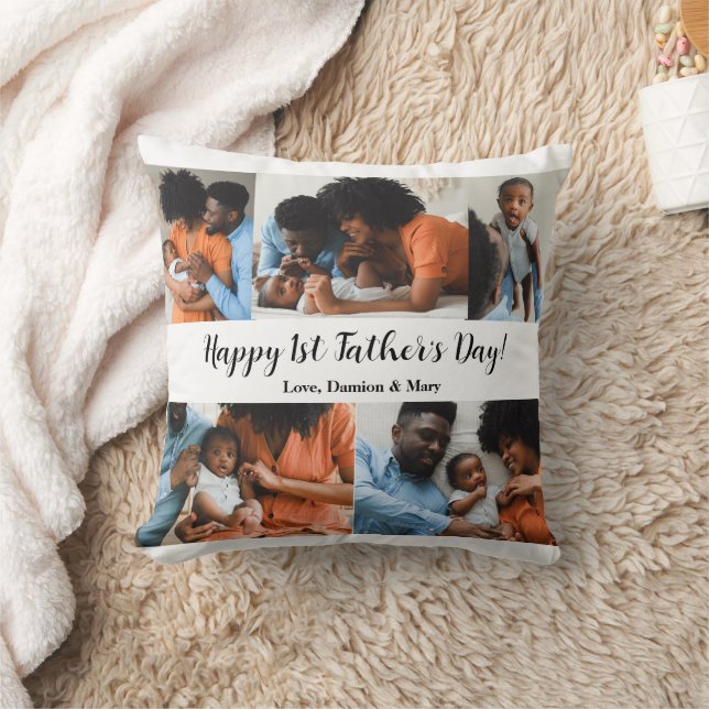 1st Father's Day Personalized 5 Photo Throw Pillow (Blanket)