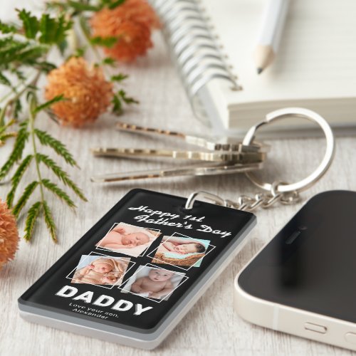 1st Fathers Day Photo Collage Keychain