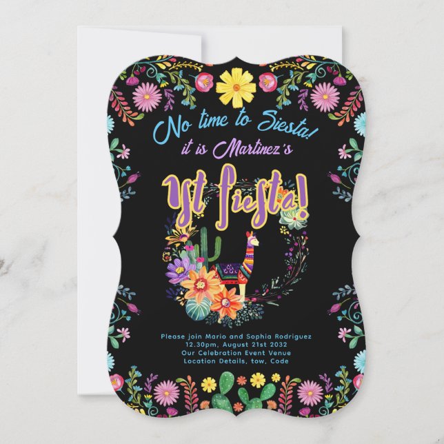1st Fiesta Birthday For a BOY Folkart Floral 5x7 Invitation (Front)