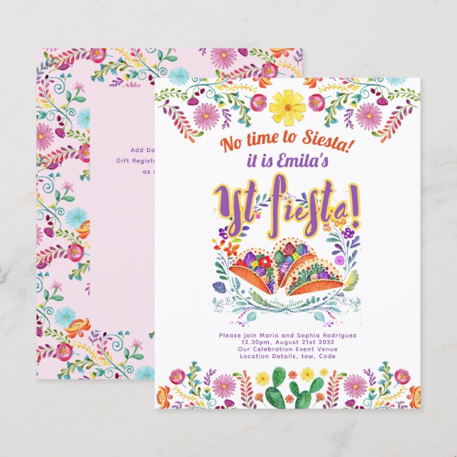 1st Fiesta Birthday For a Girl Folkart BUDGET (Front/Back)