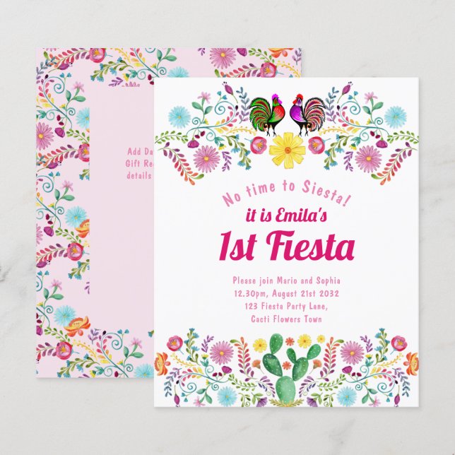1st Fiesta Birthday For a Girl Folkart BUDGET (Front/Back)