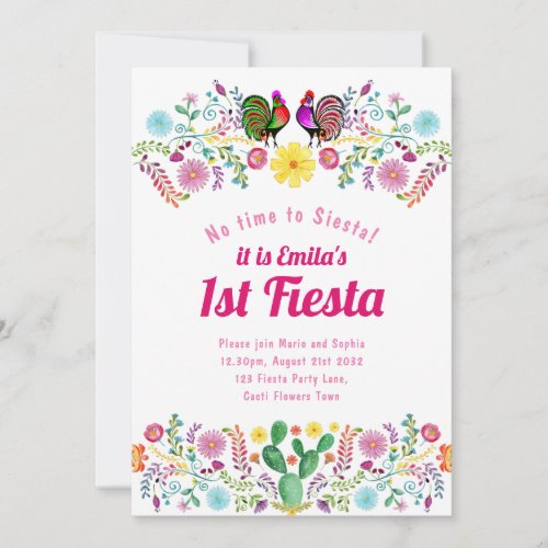 1st Fiesta Birthday For a Girl Folkart Sinorita Invitation