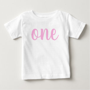 1st first birthday baby girl pink one cursive baby T-Shirt