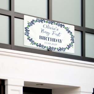 1st First Birthday Party Blueberry Baby Girl Banner