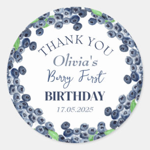 1st First Birthday Party Blueberry Baby Girl Classic Round Sticker