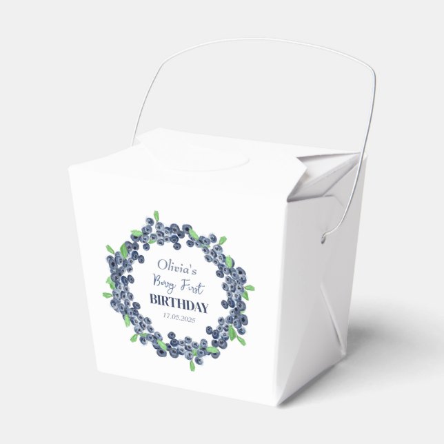 1st First Birthday Party Blueberry Baby Girl Favor Boxes (Front Side)