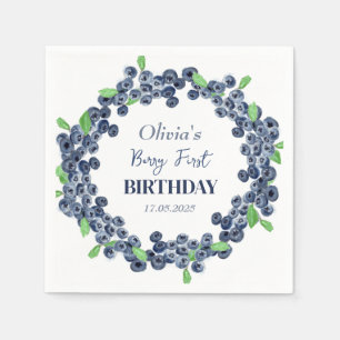 1st First Birthday Party Blueberry Baby Girl Napkins