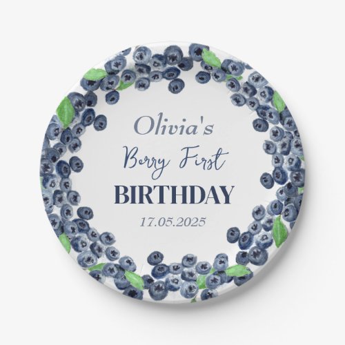1st First Birthday Party Blueberry Baby Girl Paper Plates