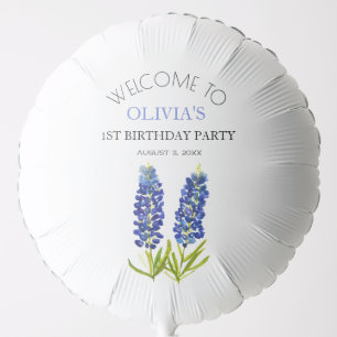 1st First Birthday Party Bluebonnets Baby Girl Balloon