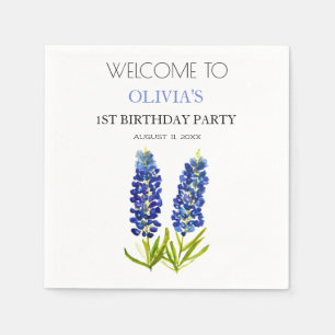 1st First Birthday Party Bluebonnets Baby Girl Napkins
