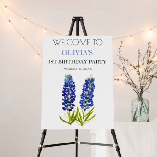 1st First Birthday Party Bluebonnets Welcome Sign