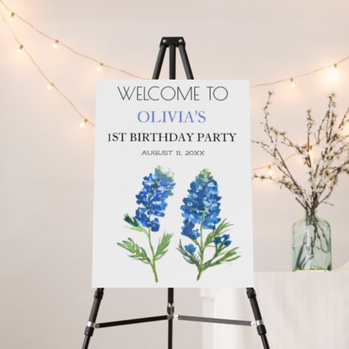 1st First Birthday Party Bluebonnets Welcome Sign